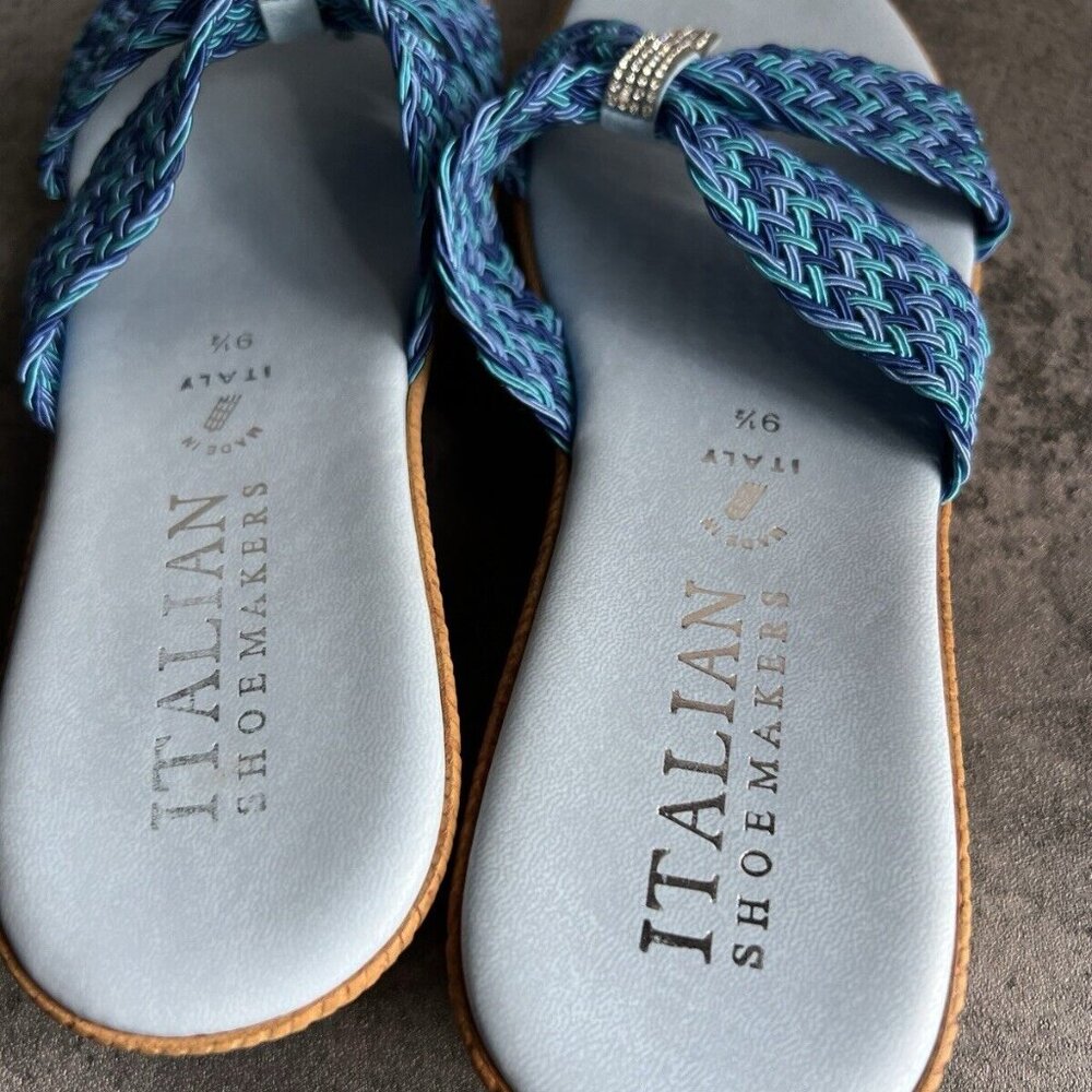 Italian Shoemakers Mixed Blue Rhinestone Sparkle Thong Wedge Sandals Size 9.5 M - Picture 5 of 16